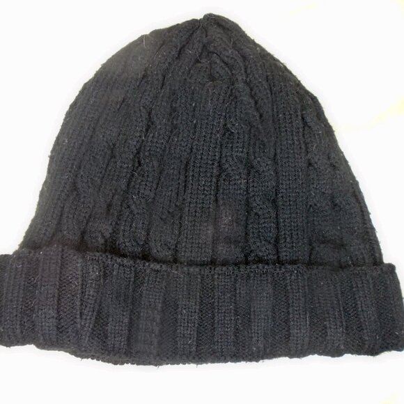 Black Beanie with Star & Rhinestone-Embellished OOAK Acrylic Knit Cap Hat - Picture 4 of 8